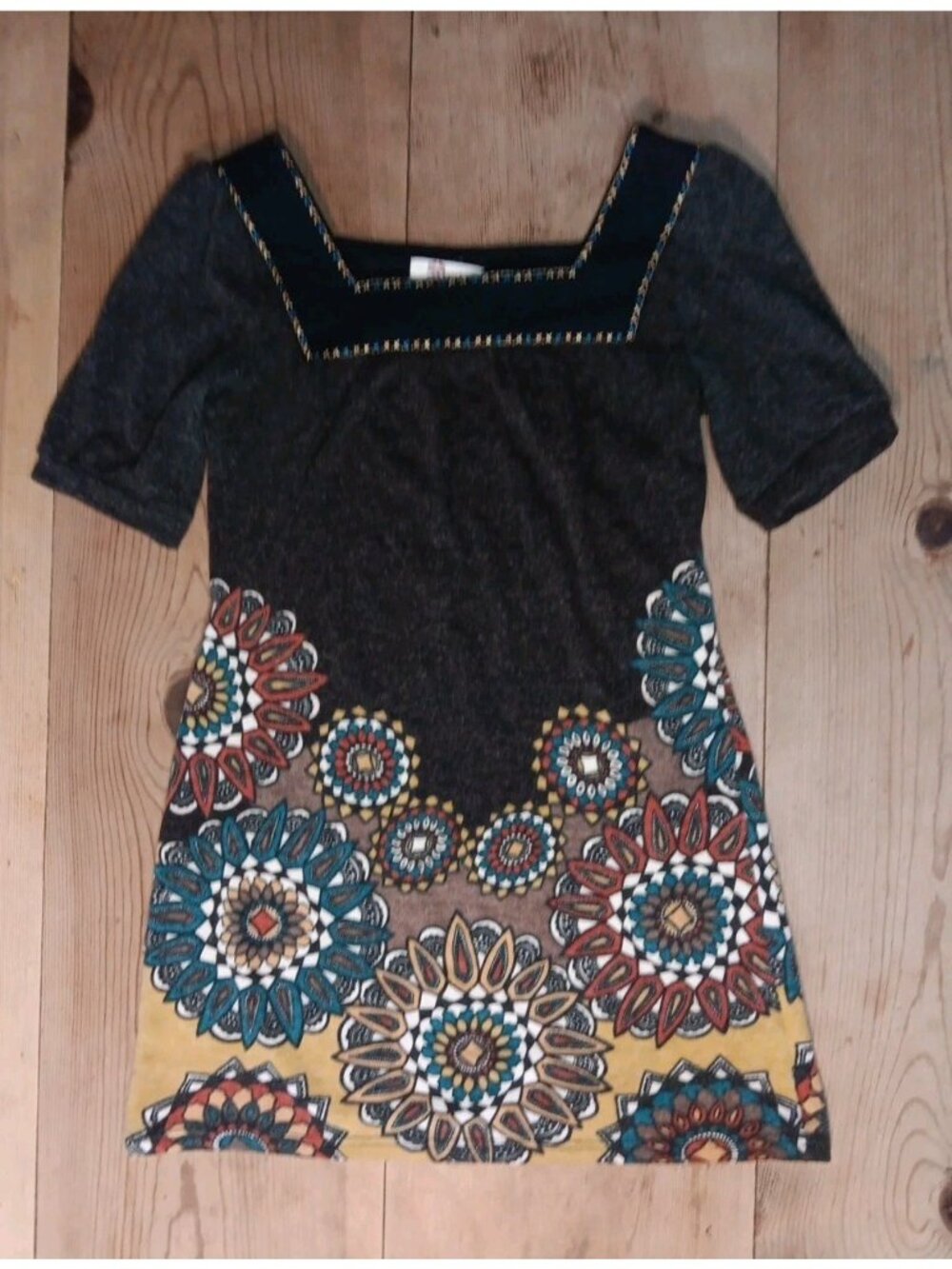 Aryeh Anthropologie Mini Dress Junior M Boho Floral Artsy Square Neck Puff Sleev